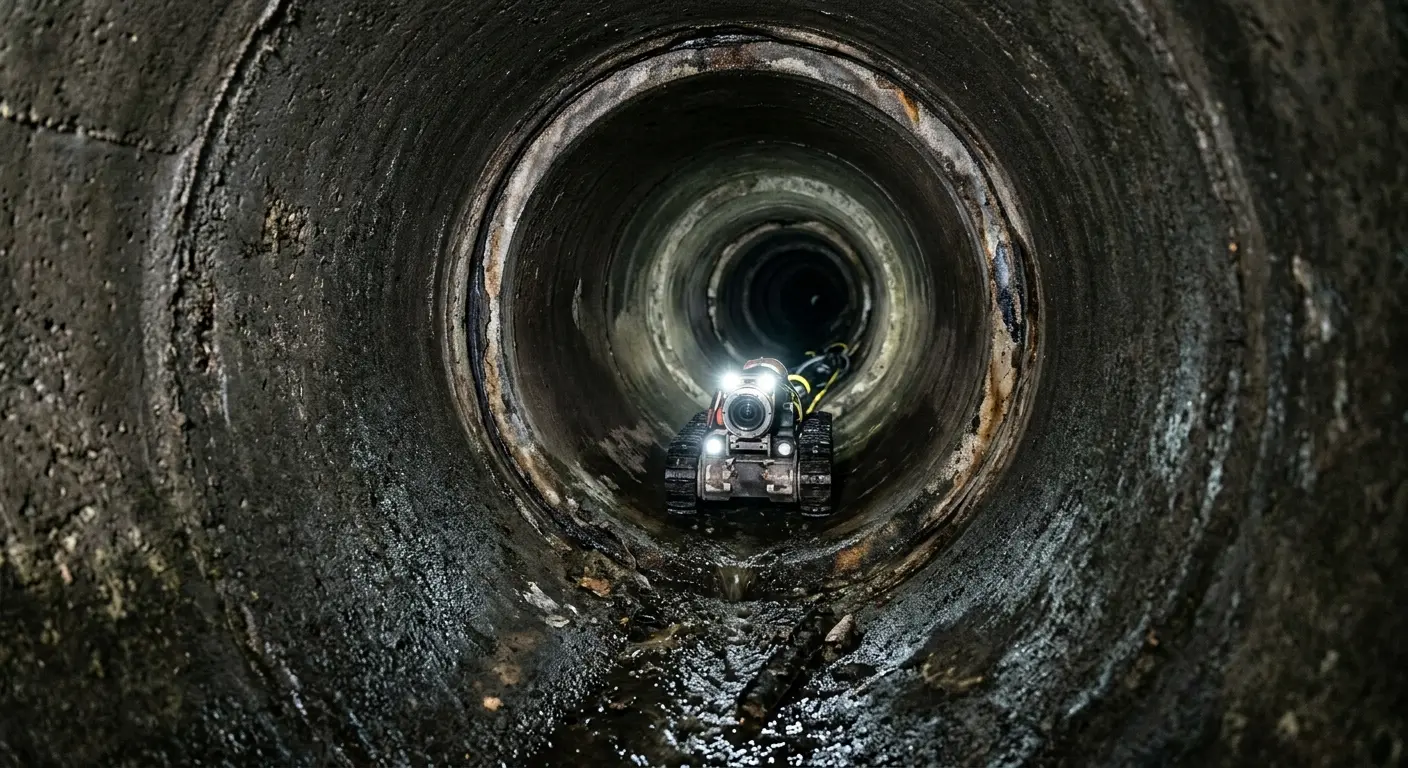 Robotic sewer camera inspecting pipe interior for Drain Snake Service in Rosamond