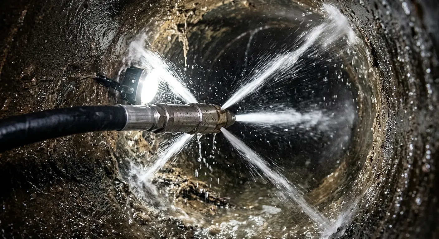 High-pressure hydro jetting nozzle cleaning sewer pipe for Storm Drain Cleaning in Rosamond